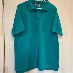 Vintage Hanes Men's Short Sleeve Polo Shirt Aqua 100% Cotton Made In USA Size XL